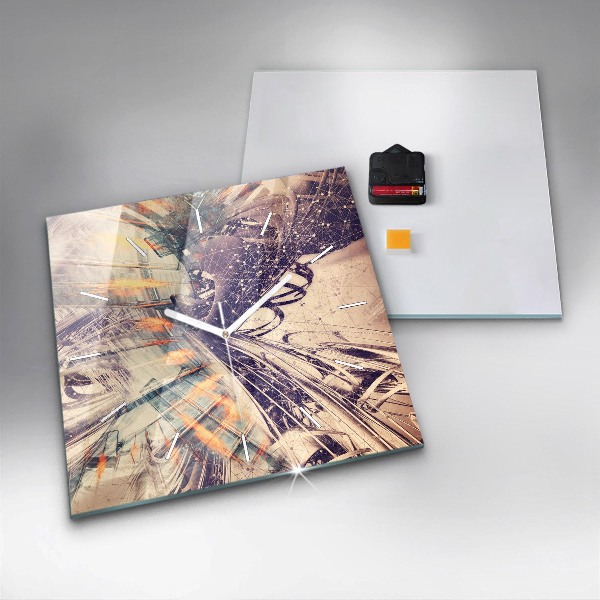 Ceas pătrat de perete din sticlă Mecanism abstract