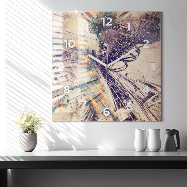 Ceas pătrat de perete din sticlă Mecanism abstract