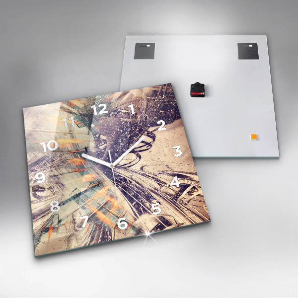 Ceas pătrat de perete din sticlă Mecanism abstract