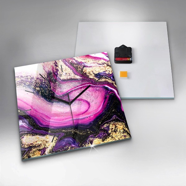 Ceas pătrat de perete din sticlă Abstracția din marmură