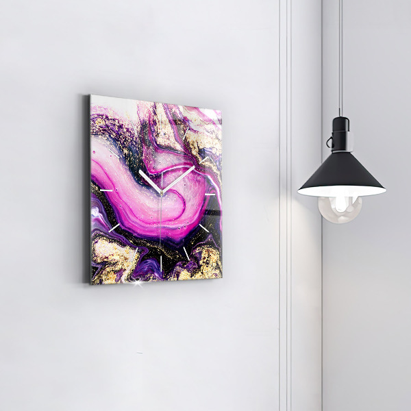 Ceas pătrat de perete din sticlă Abstracția din marmură