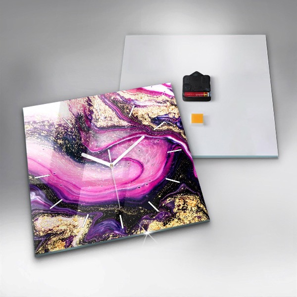 Ceas pătrat de perete din sticlă Abstracția din marmură