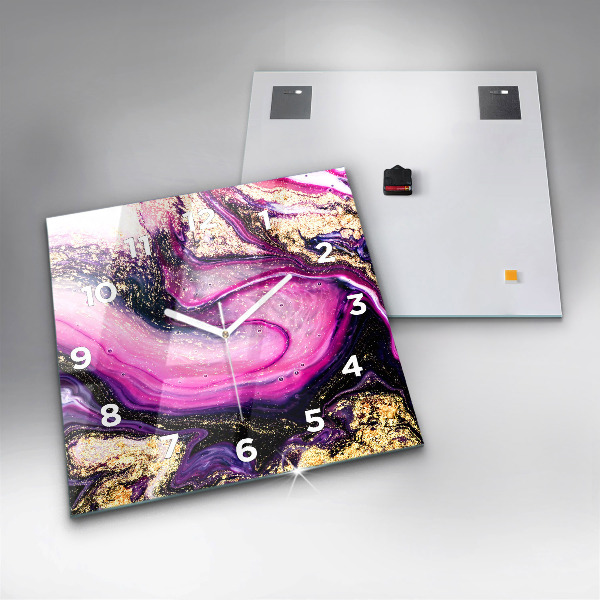 Ceas pătrat de perete din sticlă Abstracția din marmură