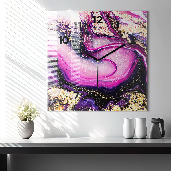 Ceas pătrat de perete din sticlă Abstracția din marmură