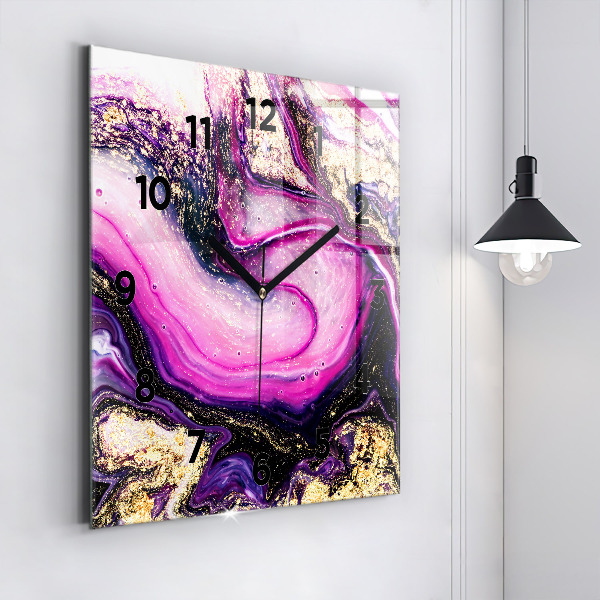 Ceas pătrat de perete din sticlă Abstracția din marmură