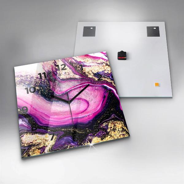 Ceas pătrat de perete din sticlă Abstracția din marmură