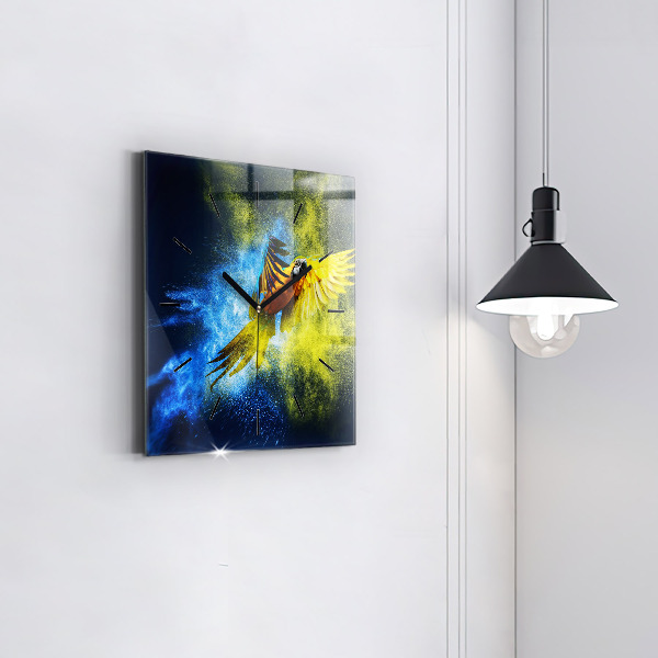 Ceas pătrat de perete din sticlă Papagal colorat