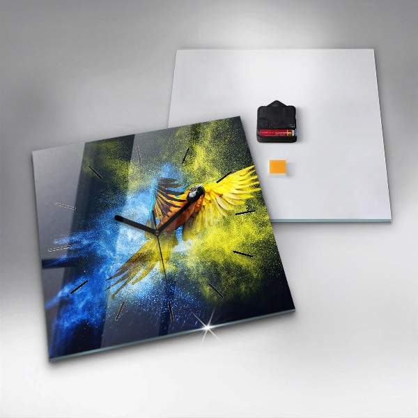 Ceas pătrat de perete din sticlă Papagal colorat