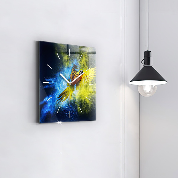 Ceas pătrat de perete din sticlă Papagal colorat