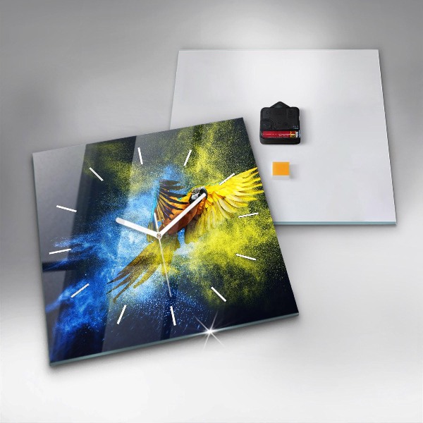 Ceas pătrat de perete din sticlă Papagal colorat