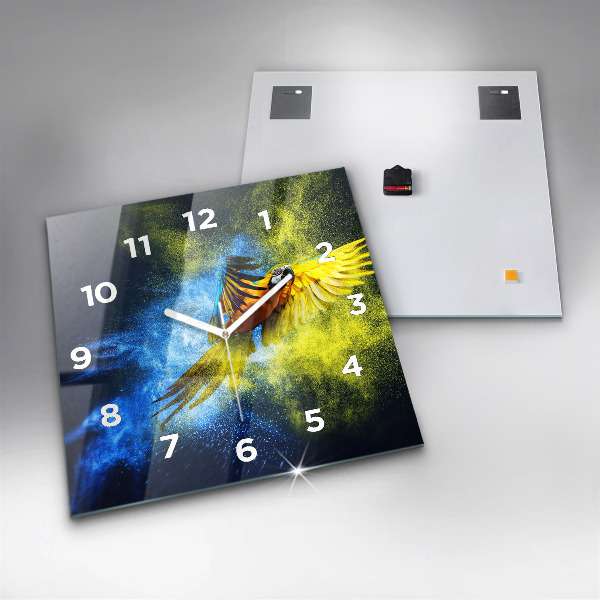 Ceas pătrat de perete din sticlă Papagal colorat