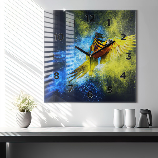 Ceas pătrat de perete din sticlă Papagal colorat