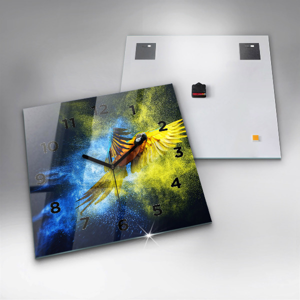 Ceas pătrat de perete din sticlă Papagal colorat