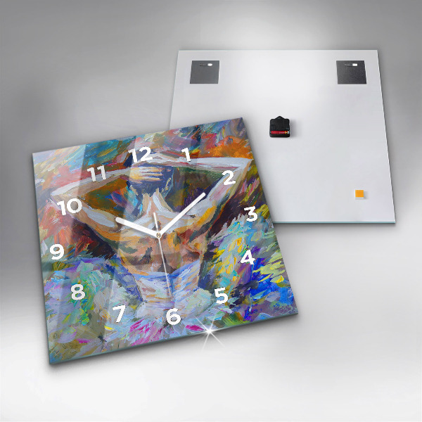 Ceas pătrat de perete din sticlă Balerina pictată