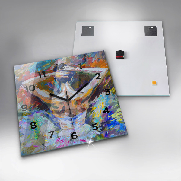 Ceas pătrat de perete din sticlă Balerina pictată