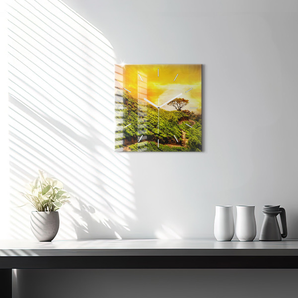 Ceas pătrat de perete din sticlă Dealul de ceai