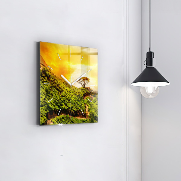 Ceas pătrat de perete din sticlă Dealul de ceai