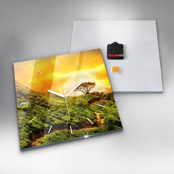 Ceas pătrat de perete din sticlă Dealul de ceai