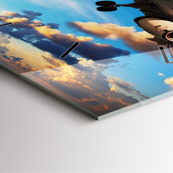 Ceas pătrat de perete din sticlă Avion în nori