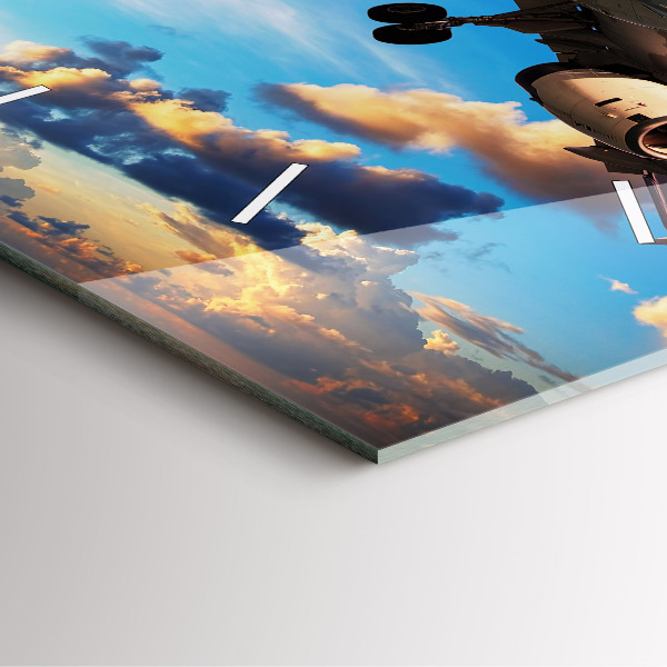 Ceas pătrat de perete din sticlă Avion în nori