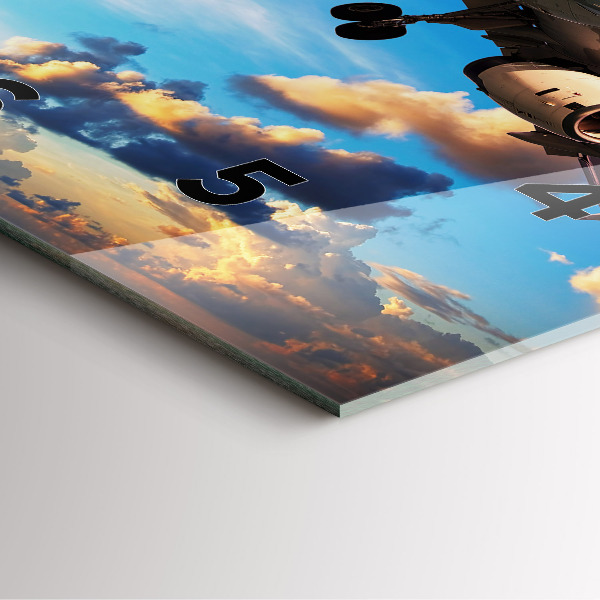 Ceas pătrat de perete din sticlă Avion în nori