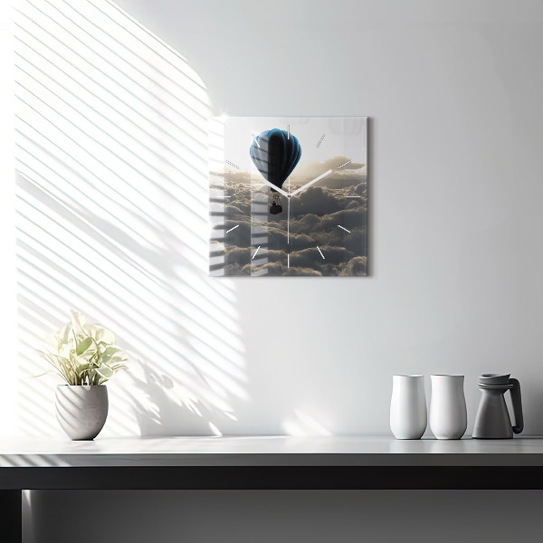 Ceas pătrat de perete din sticlă Balon pe cer
