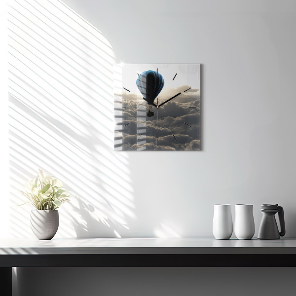 Ceas pătrat de perete din sticlă Balon pe cer