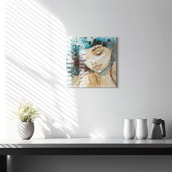 Ceas pătrat de perete din sticlă Femeie abstractă