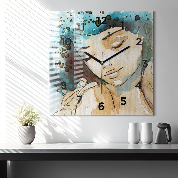 Ceas pătrat de perete din sticlă Femeie abstractă