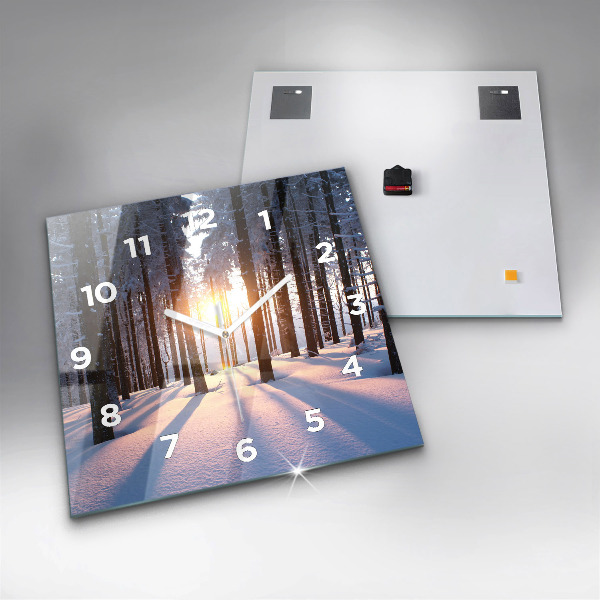Ceas pătrat de perete din sticlă Apus de soare din pădure