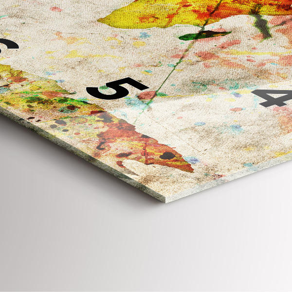 Ceas pătrat de perete din sticlă Harta lumii colorate