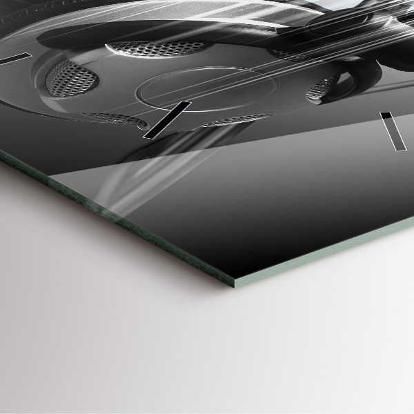 Ceas pătrat de perete din sticlă Microfon și căști