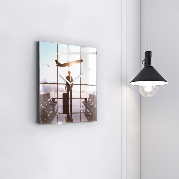 Ceas pătrat de perete din sticlă Omul la aeroport