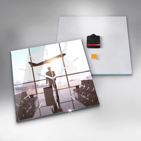 Ceas pătrat de perete din sticlă Omul la aeroport