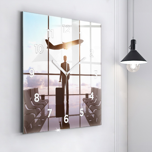 Ceas pătrat de perete din sticlă Omul la aeroport