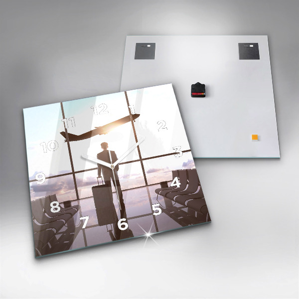 Ceas pătrat de perete din sticlă Omul la aeroport