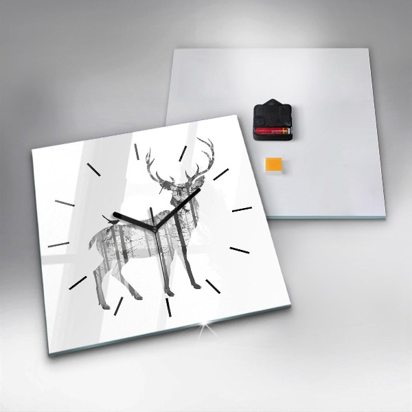 Ceas pătrat de perete din sticlă Siluetă a unui cerb de pădure