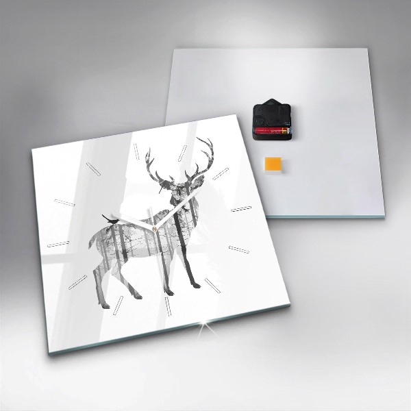 Ceas pătrat de perete din sticlă Siluetă a unui cerb de pădure