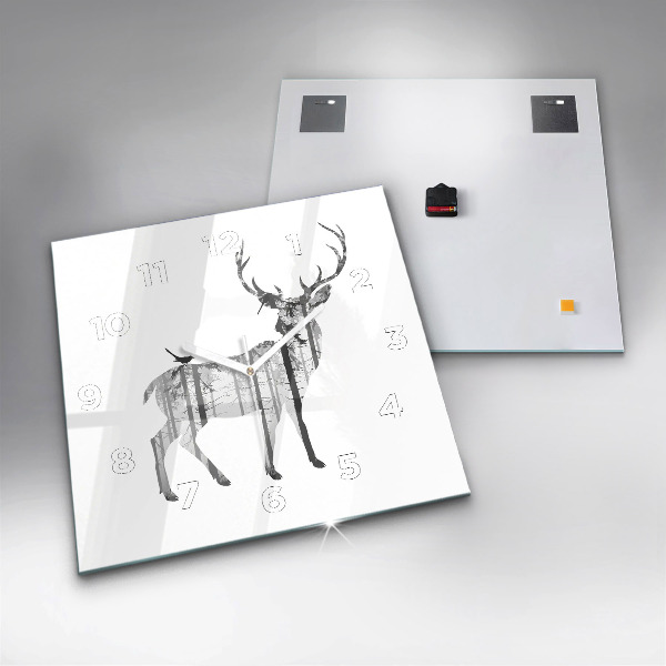 Ceas pătrat de perete din sticlă Siluetă a unui cerb de pădure