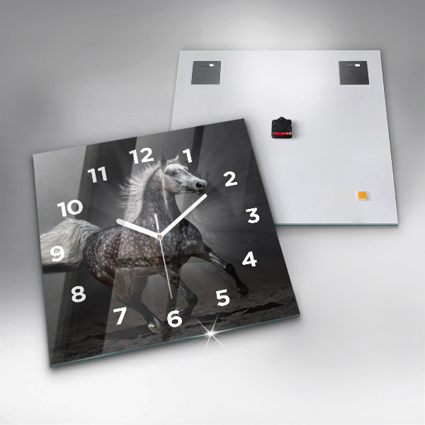 Ceas pătrat de perete din sticlă Cal în galop