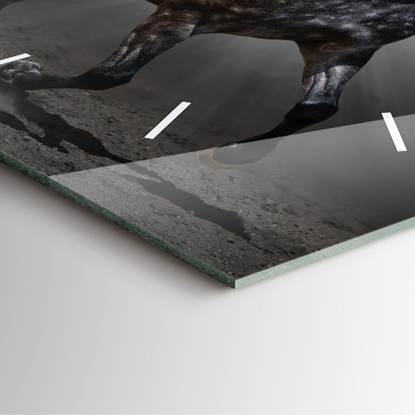 Ceas pătrat de perete din sticlă Cal în galop