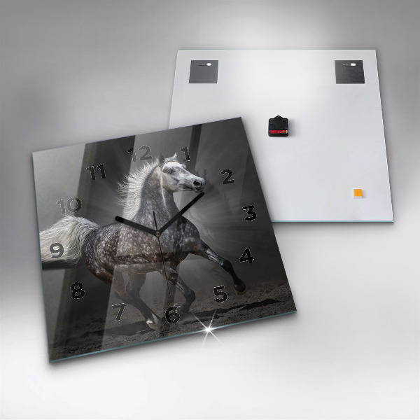 Ceas pătrat de perete din sticlă Cal în galop