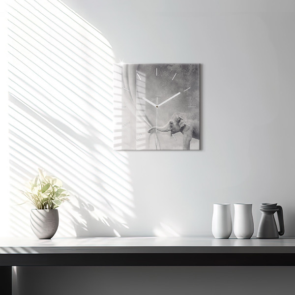 Ceas pătrat de perete din sticlă Elefant