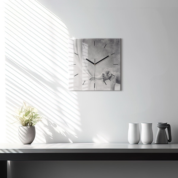 Ceas pătrat de perete din sticlă Elefant