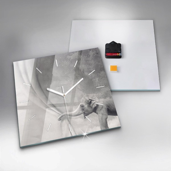 Ceas pătrat de perete din sticlă Elefant