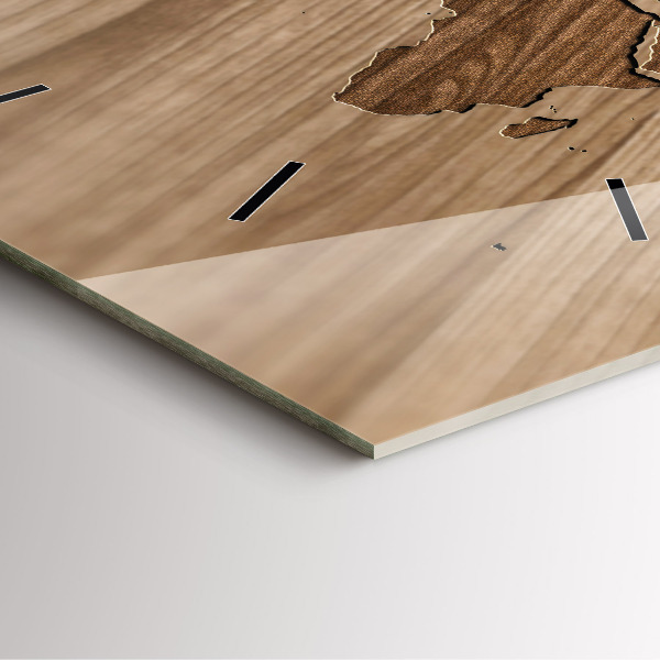 Ceas pătrat de perete din sticlă Harta lumii pe lemn