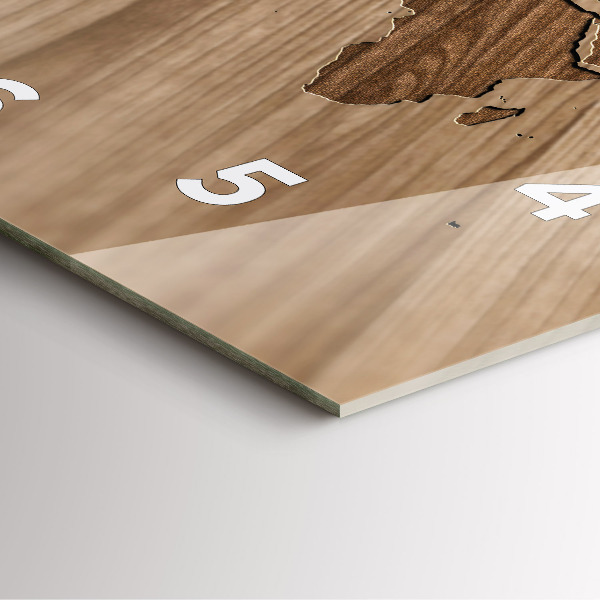 Ceas pătrat de perete din sticlă Harta lumii pe lemn