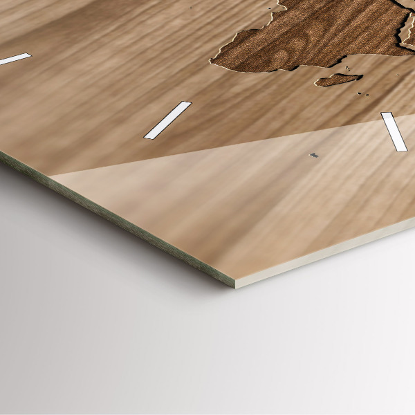 Ceas pătrat de perete din sticlă Harta lumii pe lemn