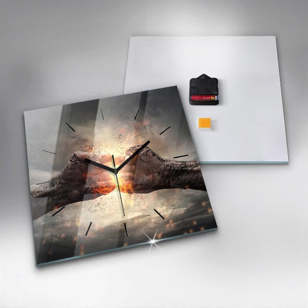 Ceas pătrat de perete din sticlă Pumnii Puterea Puterea