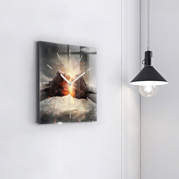 Ceas pătrat de perete din sticlă Pumnii Puterea Puterea